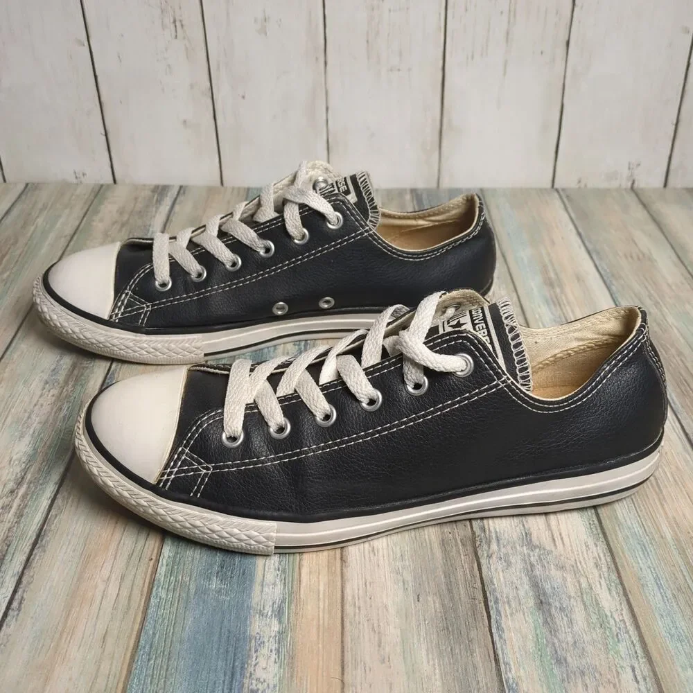 Converse All Star Youth 5.5 Black Faux Leather Low Top Shoes Sneakers Chucks